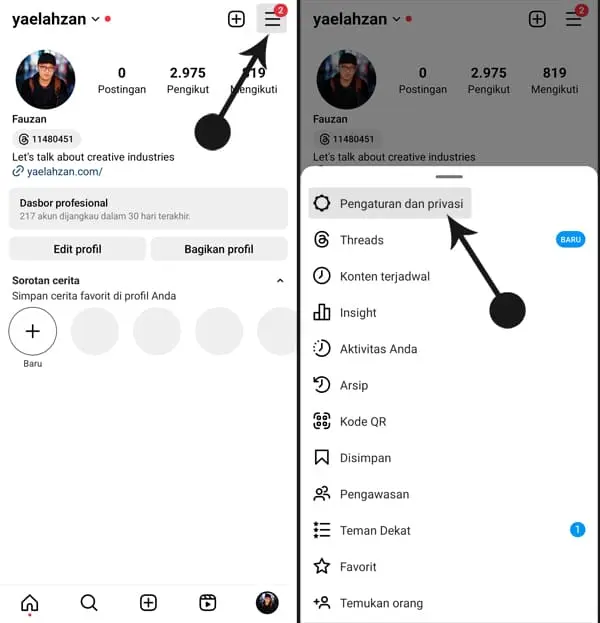 Cara membuka menu privasi di Instagram