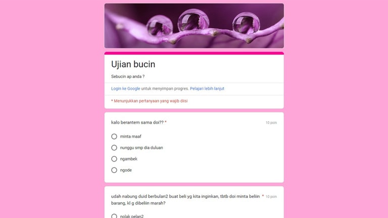 Link Ujian Bucin Docs Google Form